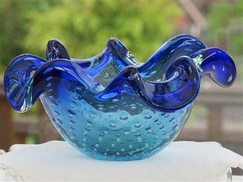 Murano Controlled Bubble Glass Cobalt Blue Through To Turquoise Very Modern Yet Vintage