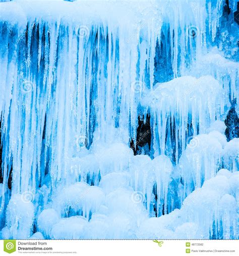 Frozen Waterfall Of Blue Icicles Stock Photo Image Of Cold Freshness