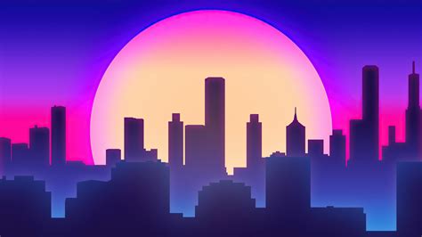 Download 1920x1080 Wallpaper City Vibes Synthwave Big Moon