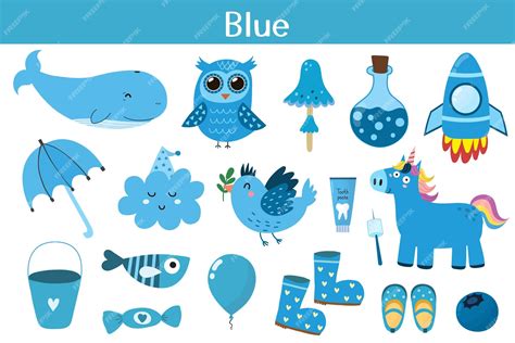 Conjunto De Objetos De Color Azul Colores De Aprendizaje Para Niños