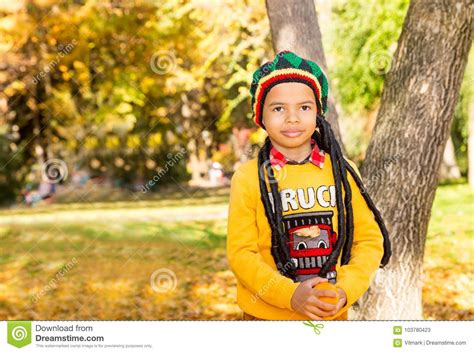 Autumn Portrait Of African American Beautiful Child Happy Little Black