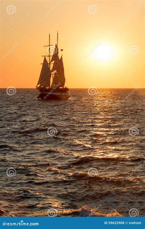 Sailing Ship Silhouette In Sunset On The Sea Stock Photo Image Of