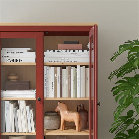 Hemnes Glass Door Cabinet With 3 Drawers Red Stained Light Brown