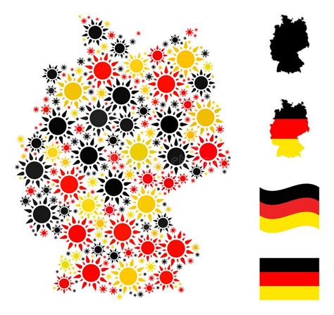 German Map Mosaic Of Sunshine Items In German Flag Colors Stock Vector