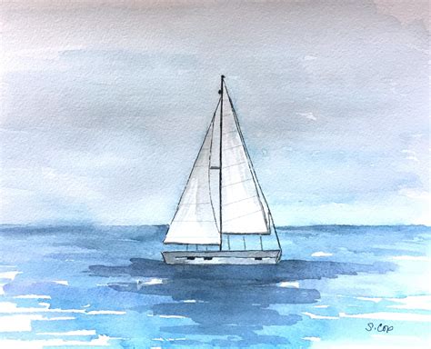 Sailboat Painting Original Watercolor Boat Nautical Decor Etsy