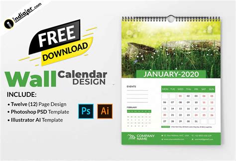 Free Download Wall Calendar Design Template Indiater