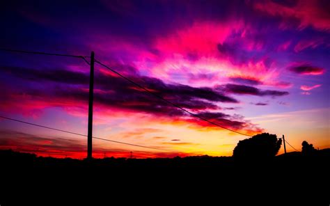 Wallpaper Sunset Red Sky Clouds Wire 3840x2160 Uhd 4k Picture Image