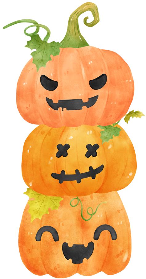 Free Cute Watercolor Halloween Autumn Pumpkins With Face And Vines