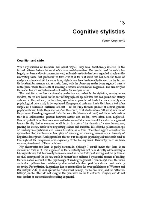 Pdf Cognitive Stylistics Peter Stockwell