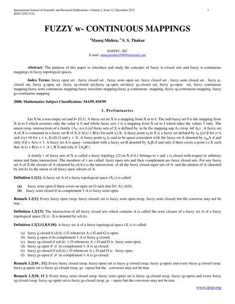 Pdf Fuzzy W Continuous Mappings