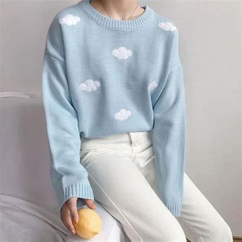 Cozy Cloud Sweater Aesthetic Clothes Sweaters Pastel Blue Outfit