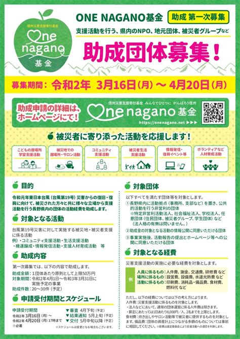 第一次助成団体募集チラシはこちらから One Nagano 基金