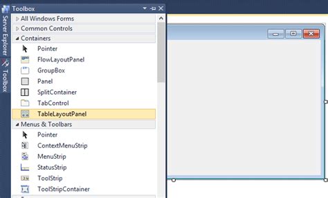 Windows Forms Designing The Layout Using A Tablelayoutpanel With