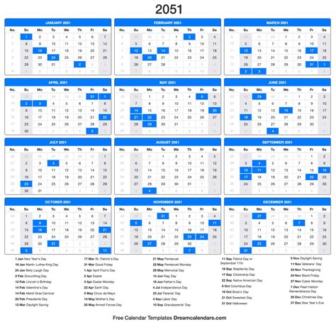 2051 Calendar