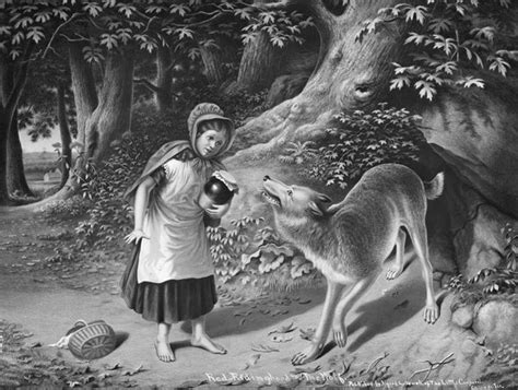 wolf accosting little red riding hood posters and prints by corbis