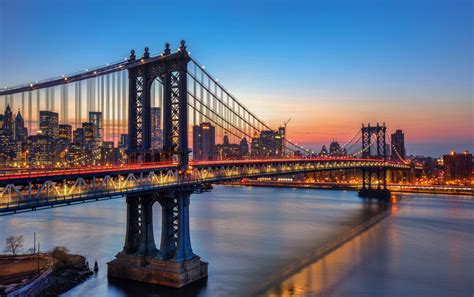 Download Sunset Usa Light New York Man Made Manhattan Bridge Hd Wallpaper