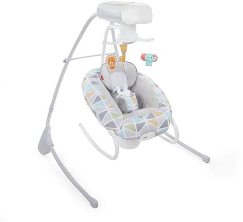 A swing is a seat that usually hangs on one or two ropes, often found at playgrounds for children, at a circus for acrobats, or on a porch for relaxing, although they may also be items of indoor furniture, such as the latin american hammock or the indian oonjal. Fisher Price 2 In 1 Deluxe Baby Cradle N Swing Rocking ...