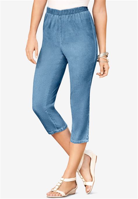 Capri Pull On Stretch Jean By Denim 247® Plus Size Shorts And Capris