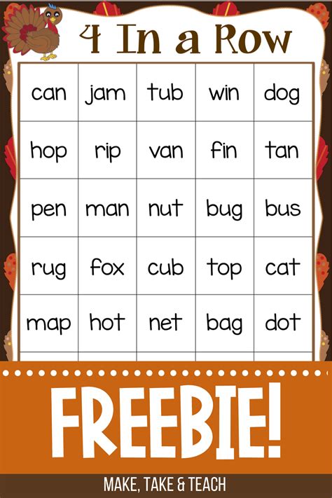 Thanksgiving 4 In A Row Cvc Words Freebie Make Take And Teach