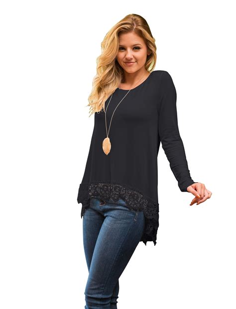 Lace Solid Black Full Sleeve Blouse O Neck Casual Top Women Autumn