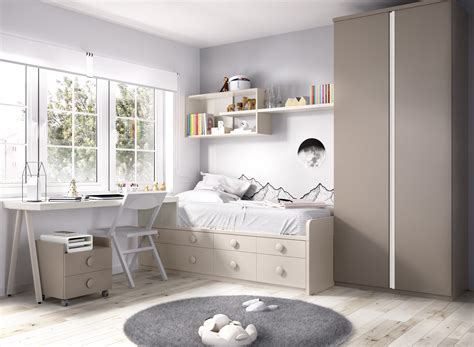 Los muebles cappuccino serán uno de los tonos neutros ideales para las habitaciones juveniles. Habitación juvenil compacta en combinación de colores
