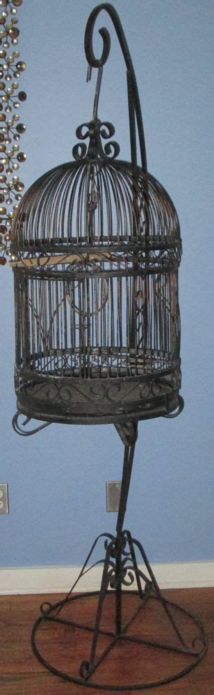 Vintage Wrought Iron Bird Cage Birdcage With Stand 6ft Large Black Pick