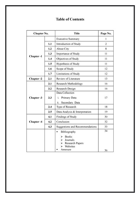 2 Sample Index Page Of Final Project Table Of Contents Chapter No