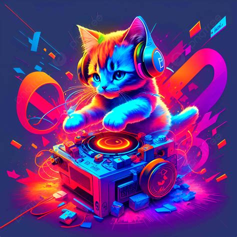 Design Illustration Of A Cat Playing Dj Instrument Background Paint Dj