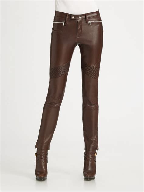 Ralph Lauren Black Label Leather Moto Pants In Brown Lyst