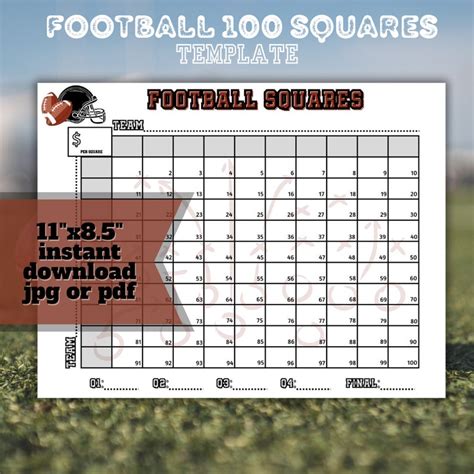 Football Squares Printable Football Square Fundraiser 100 Square