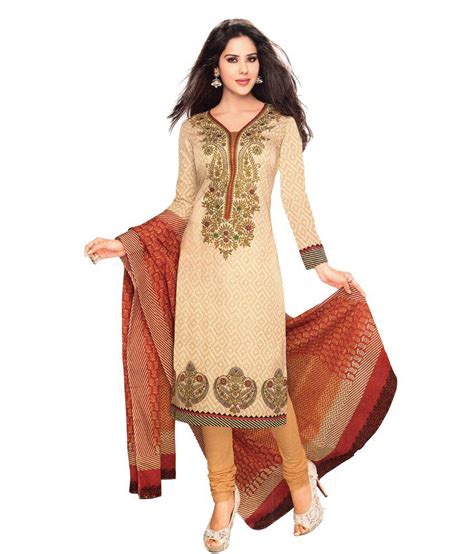Vaamsi Beige Cotton Unstitched Dress Material Buy Vaamsi Beige Cotton Unstitched Dress