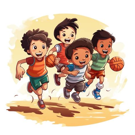 Premium Photo Cartoon Children Playing Basketball Ai Generated Image