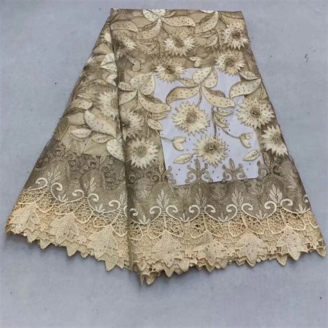 Latest African Laces Fabrics Embroidered Nigeria Guipure French Lace Fabric With Rhinestones