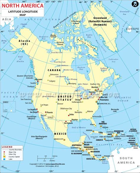 Latitude And Longitude Maps Of North American Countries North America
