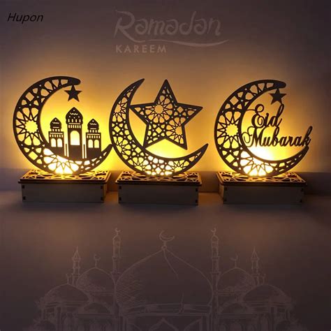 Wood Ramadan Decoration Led Moon Ramadan And Eid Mubarak Decorations