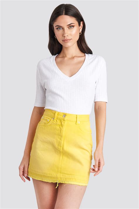 High Waist Denim Mini Skirt Yellow Na