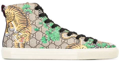 Gucci Bengal Tiger Gg Supreme Hi Top Sneakers In Green Lyst