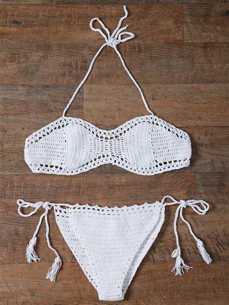 White One Sizefit Size Xs To M Sexy Halter Solid Color Crochet Women