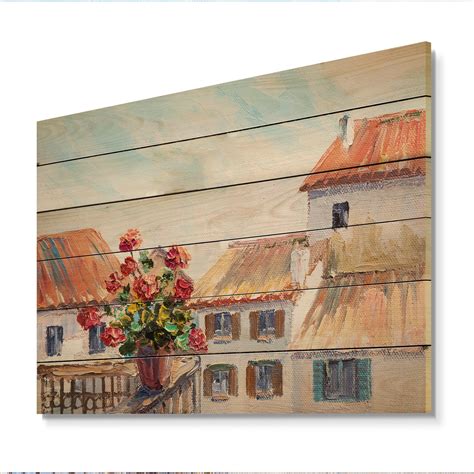 Designart French Red Roses In Balcony French Country Wood Wall Art