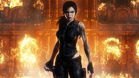 Female Game Character Wearing Black Suit Tomb Raider Lara Croft Tomb