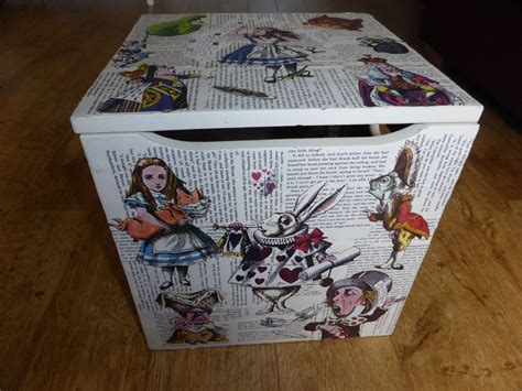 Alice In Wonderland Decoupage Old Pine Storage Box Decoupage Paper