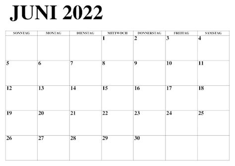 Juni 2022 Kalender Druckbarer 2022 Kalender