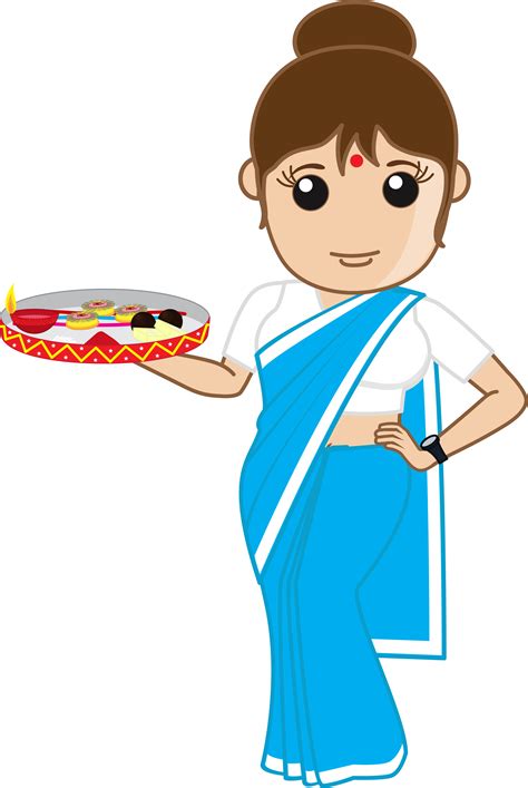 Cartoon Indian Lady Girl Holding Rakhi Plate Png Myfreedrawings