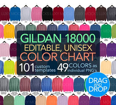 Editable Color Chart Gildan 18000 G180 Unisex Hanger Style Etsy Canada