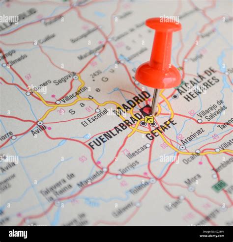 Close Up Of Madrid Map With Red Pin Travel Concept Stock Photo Alamy