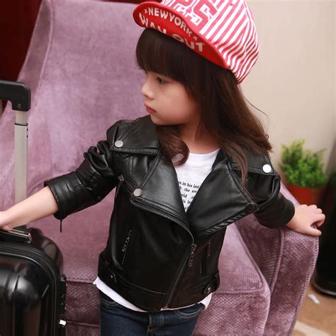 Children Leather Jacket Spring Fashion Child Coat Turn Down Collar Kids