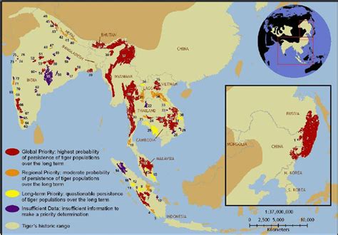 Map Showing Historical And Current Geographical Distribution Of Tigers