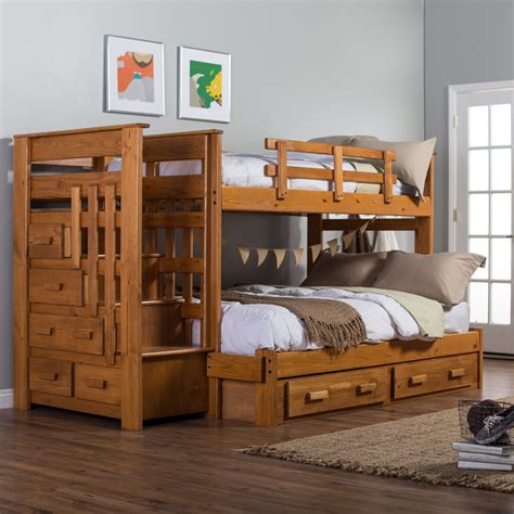 Our medium wood bunk bed with futon and stairs is crafted with durable pine wood and features a classic design that will make a great addition to any our jericho unfinished xl twin size wooden bunk beds with stairs are sturdy, safe, and affordable. Twin over Full Bunk Bed with Stairs for Safety | atzine.com