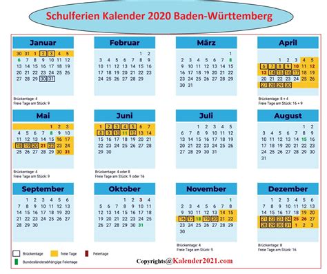 Kalender 2021 lengkap ini bisa anda gunakan untuk merencanakan untuk berbagai keperluan seperti untuk usaha, pekerjaan di kantor, proyek, pendidikan, acara adat, pendidikan, acara keagamaan dan berbagai keperluan lainnya. 2020 Sommerferien Schulferien Kalender Baden-Württemberg ...