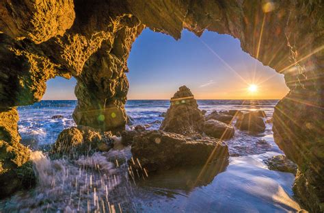 Malibu California Ocean Sea Cave Sunset Epic Pacific Beach Landscape